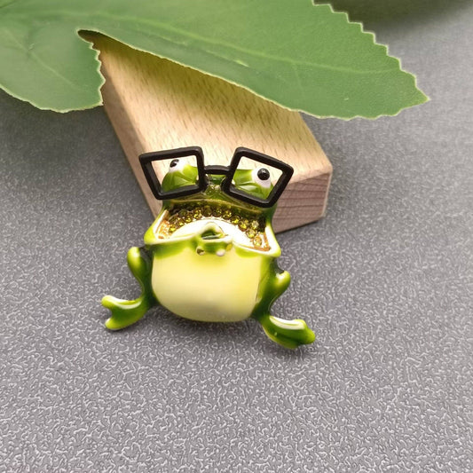 Frog Wearing Glasses Enamel Brooch