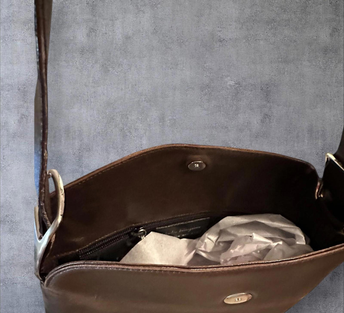 Ferragamo Classic Brown Leather Shoulder Bag
