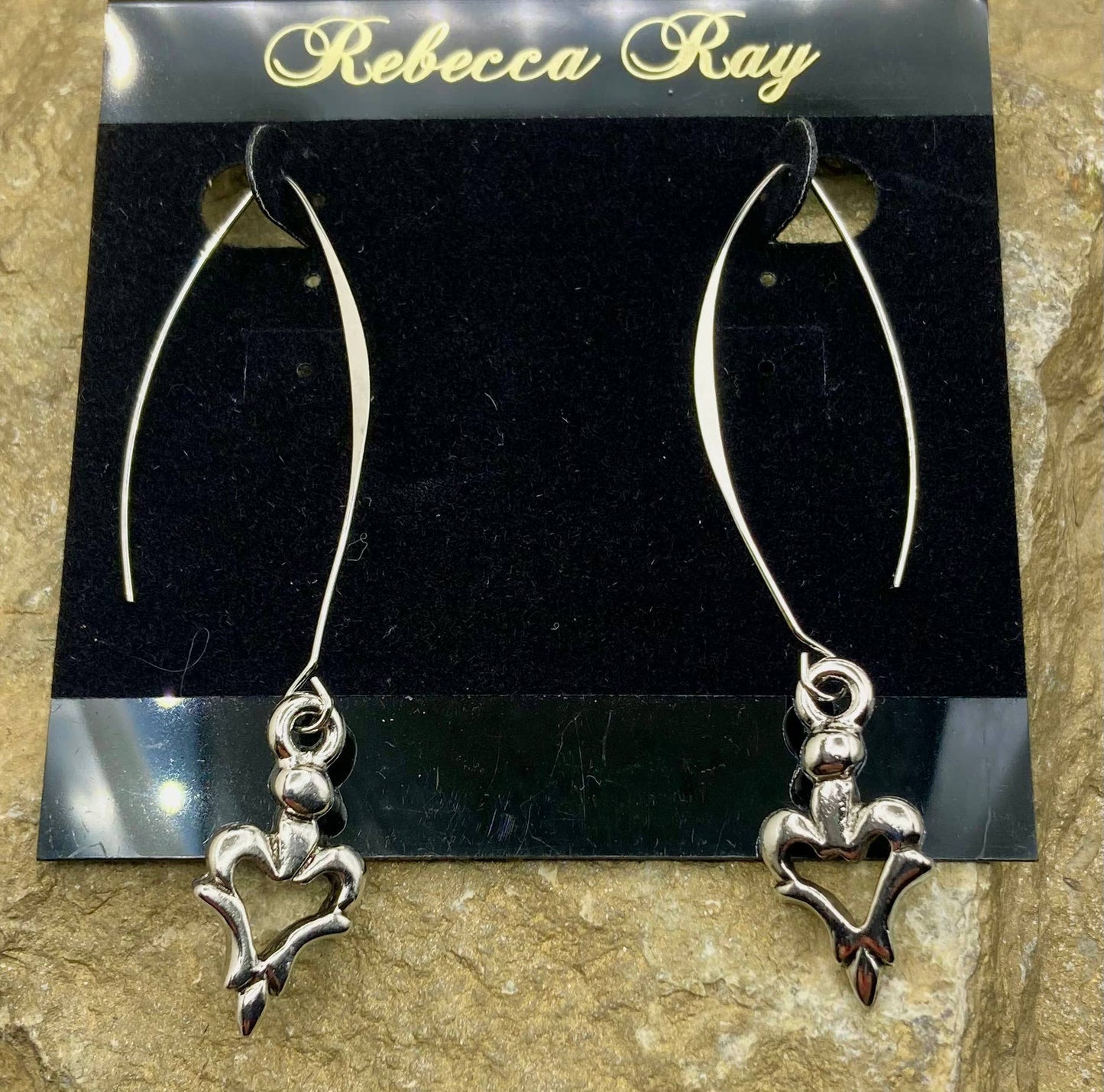 Silver Linear Heart Drop Earring