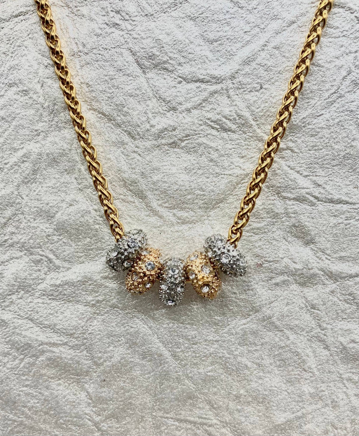 Crystal Charm Barrel Necklace: Silver