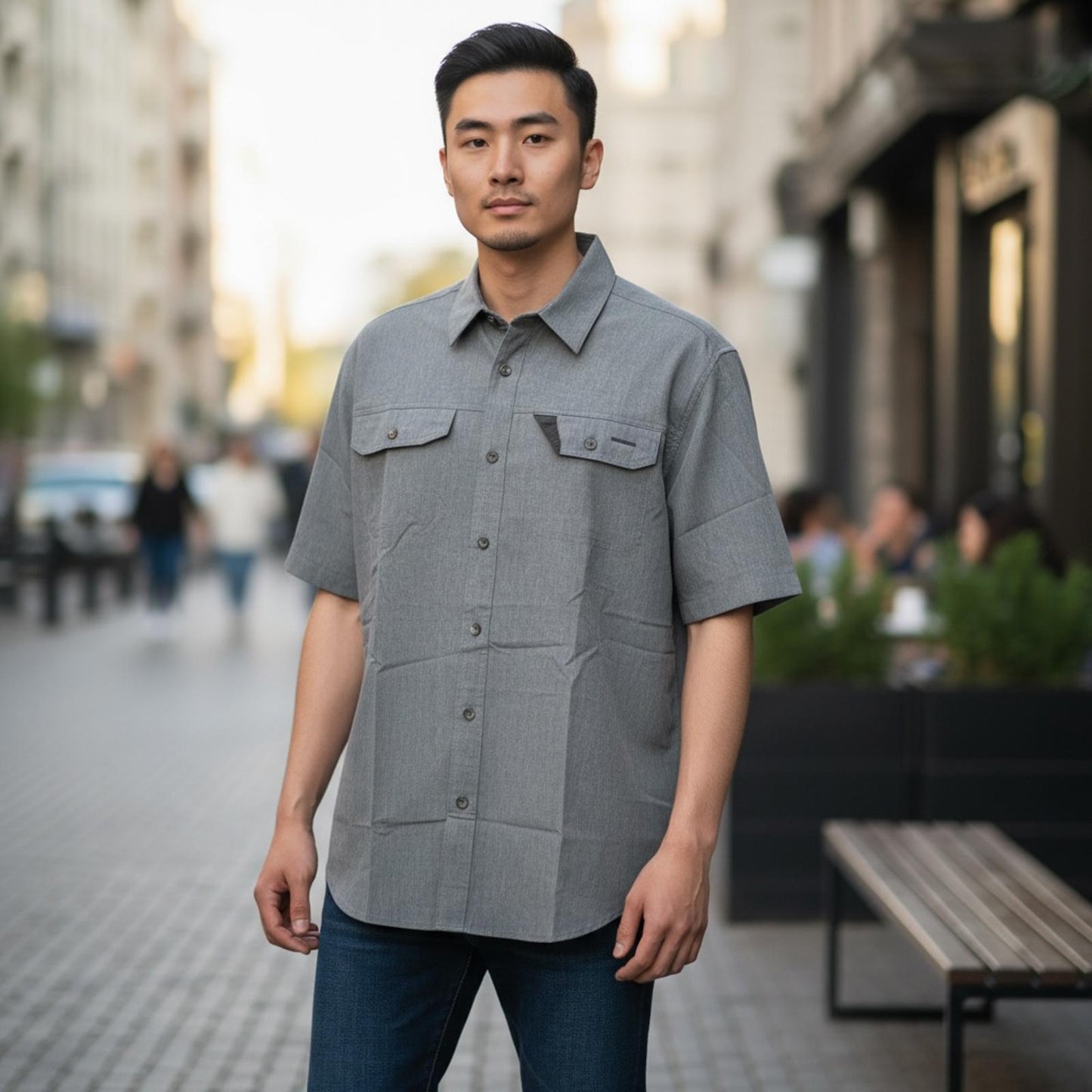 Gerry Men's Short Sleeve Button-Up Shirt in Gray Size XL