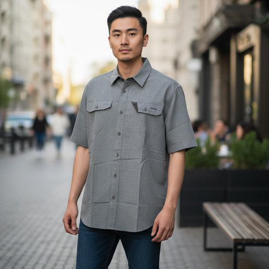 Gerry Men's Short Sleeve Button-Up Shirt in Gray Size XL