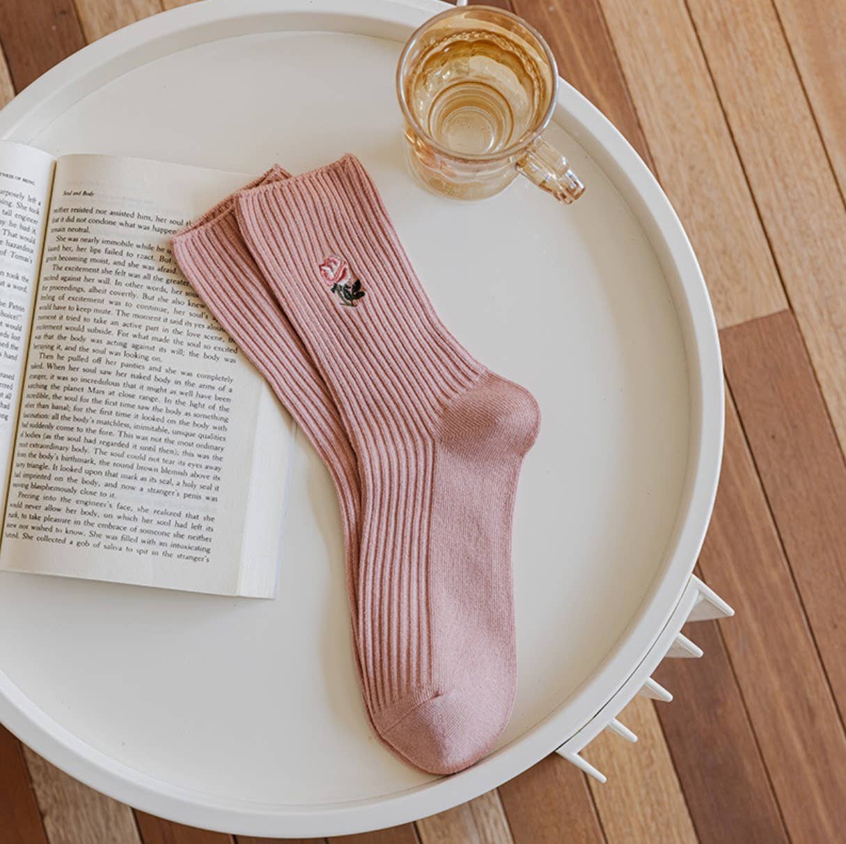 JCS015 White-Pink Floral Spring/Summer Socks: Assorted 4 pair per pack/ 1 pattern per pair/ min. 5 packs 20 pairs