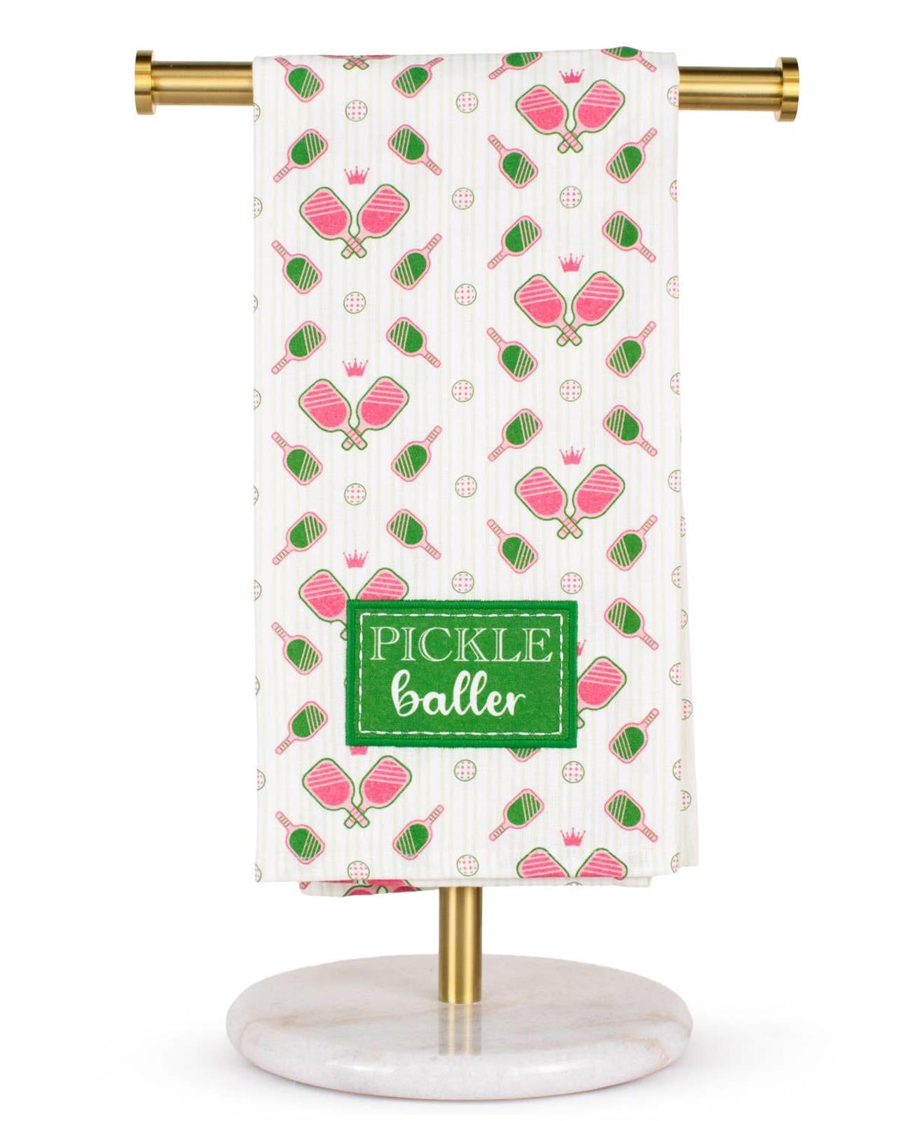 Pickleballer Hand Towel   Green/Pink   20x28 Pickleball