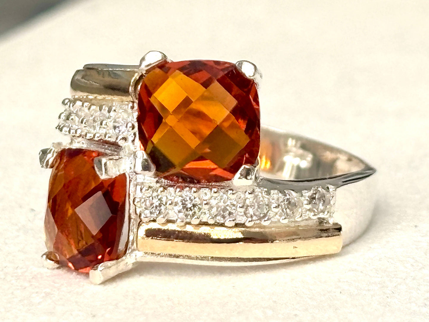 925 Sterling Silver Ring with 10K Gold Accents  Amber Quartz: 7