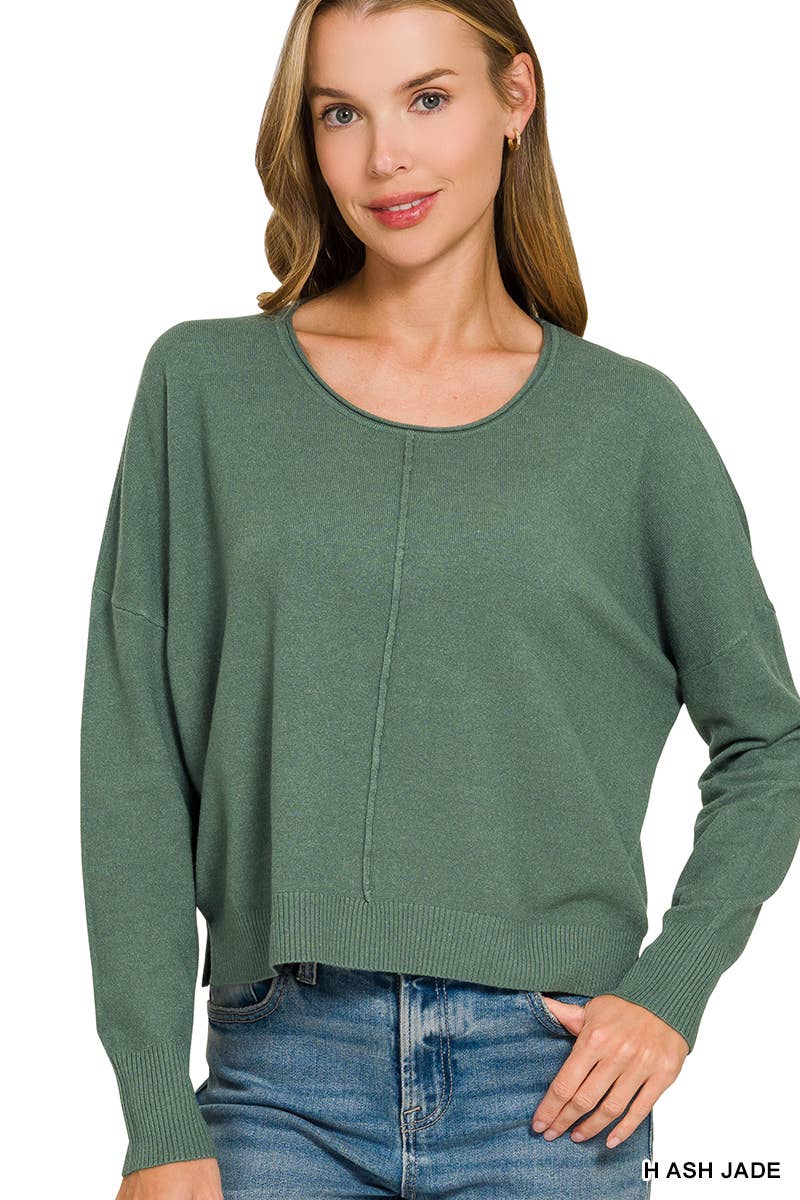 `Viscose Front Seam Round Neck Sweater Zenana: TURQUOISE-172357 / S