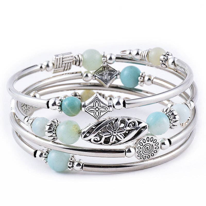 Natural Stone Wrap Beaded Bracelet Bangle: Volcanic stone