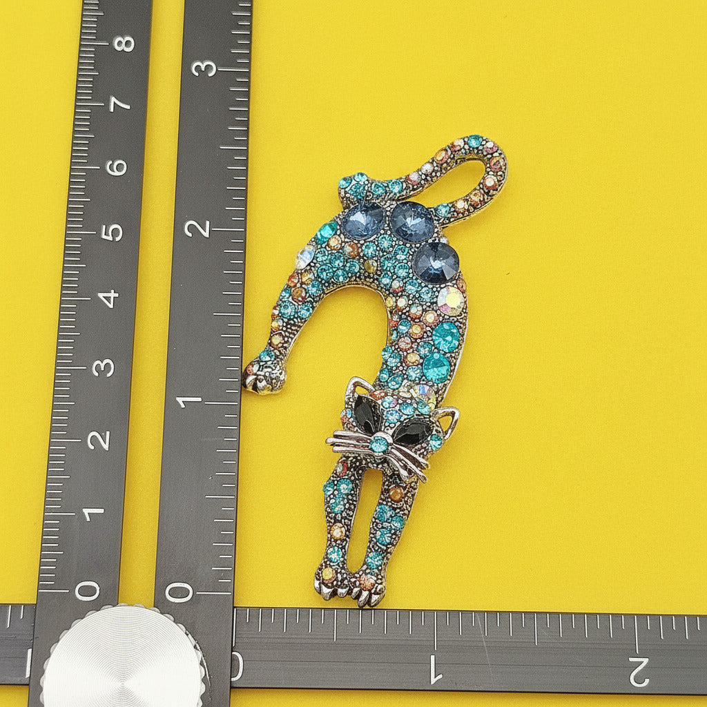 Colorful Rhinestone Creative Lazy Cat Brooch