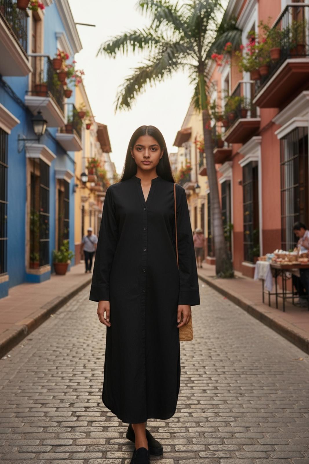 Elegant Black Long Sleeve Button-Down Linen Maxi Dress NWT