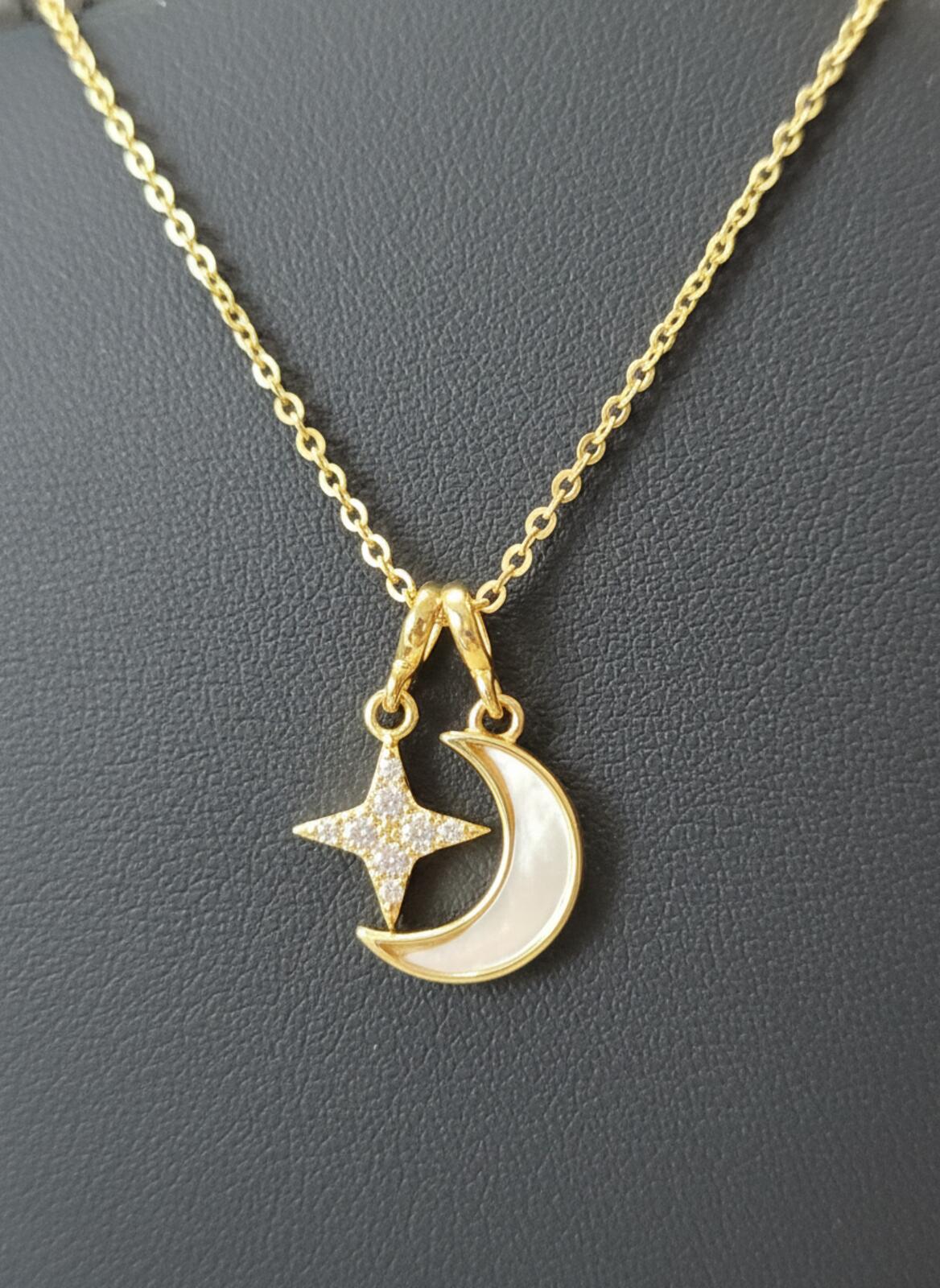 Adina Eden Gold Tone Crescent Moon and Star Pendant Necklace