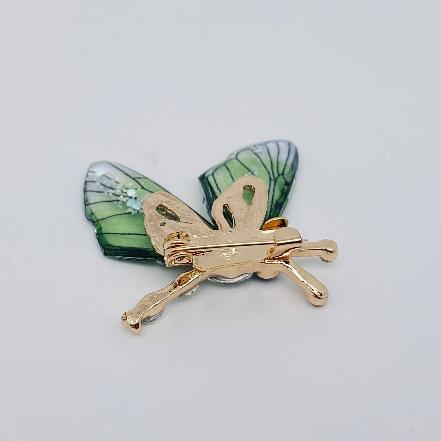 Resin Wings Rhinestone Butterfly Brooch
