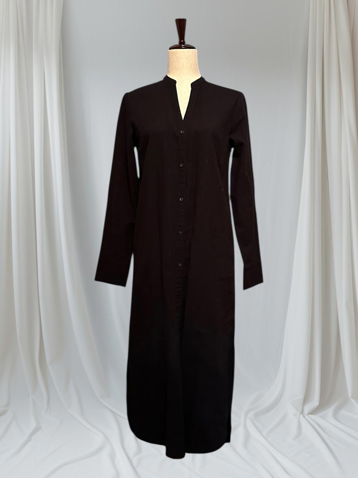 Elegant Black Long Sleeve Button-Down Linen Maxi Dress NWT