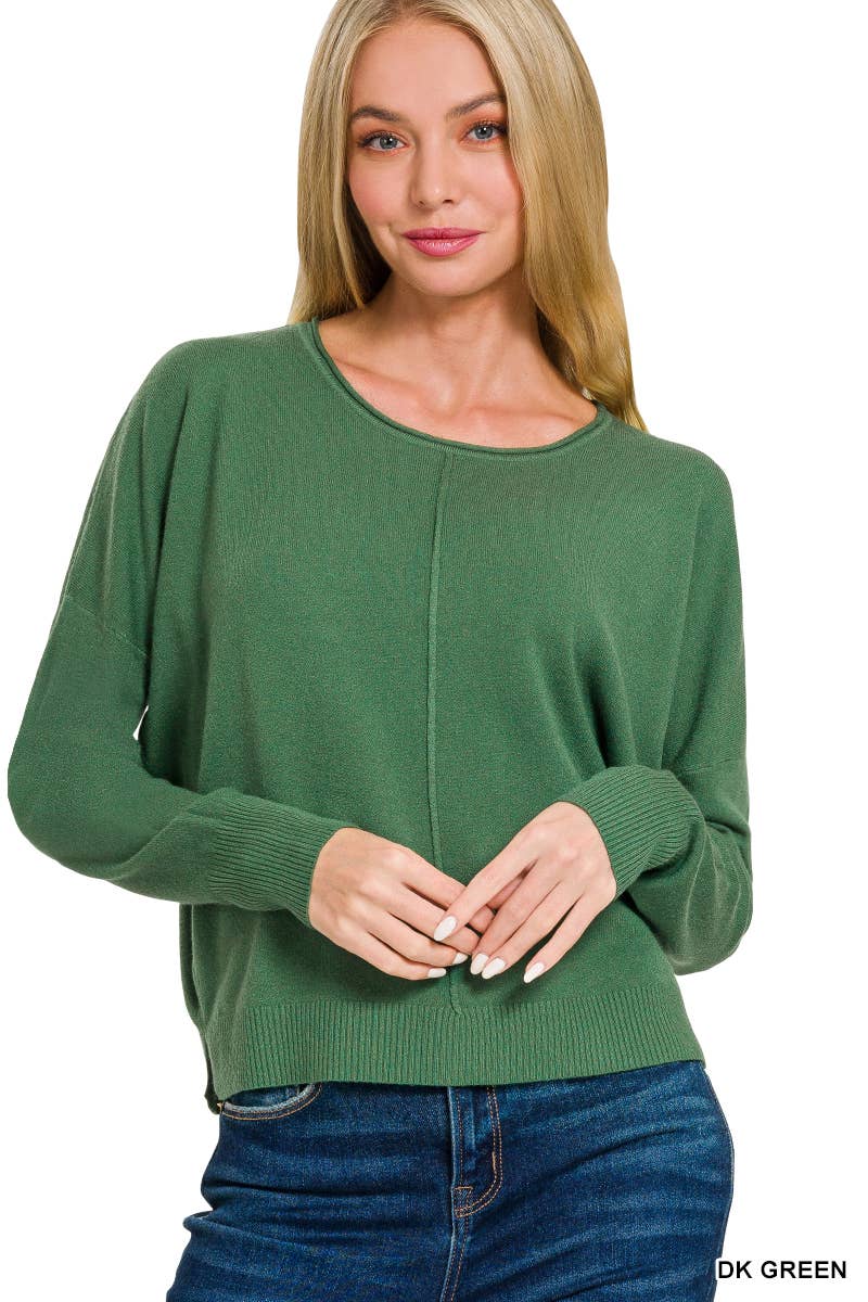 `Viscose Front Seam Round Neck Sweater Zenana: TURQUOISE-172357 / S