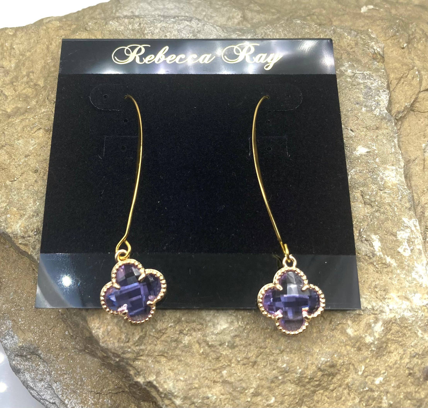 Gold Crystal Clover Charm Earring: Green