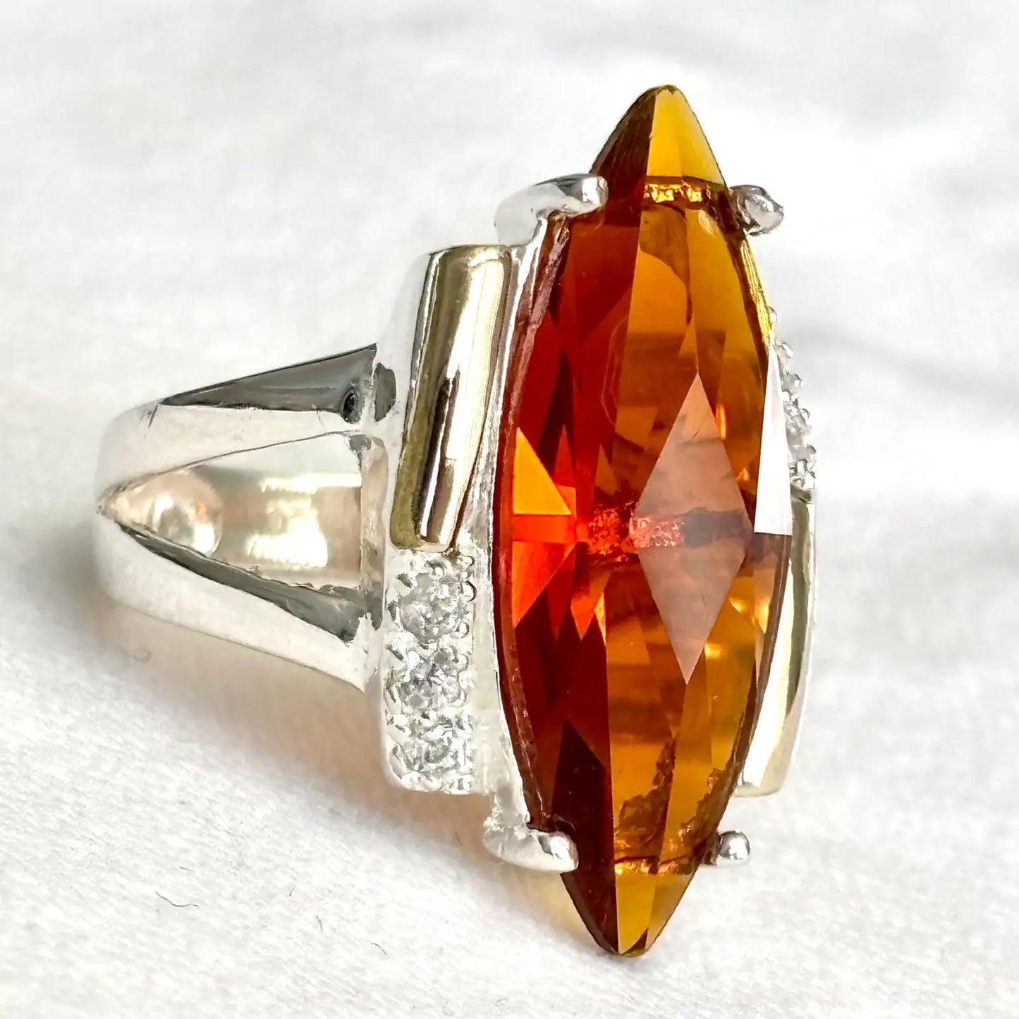 Amber Marquise Ring 925 Sterling Silver & 10K Gold-Laminat