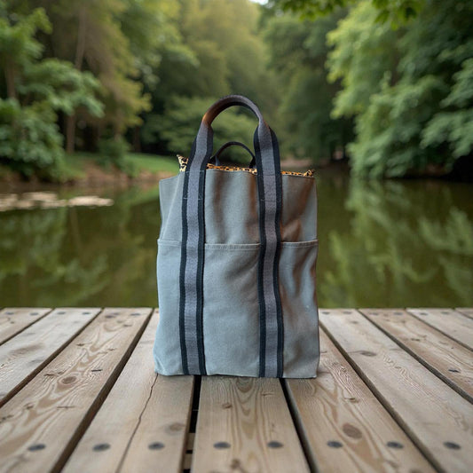 Hermes Gray Black Canvas Tote Bag Luxury Designer Purse