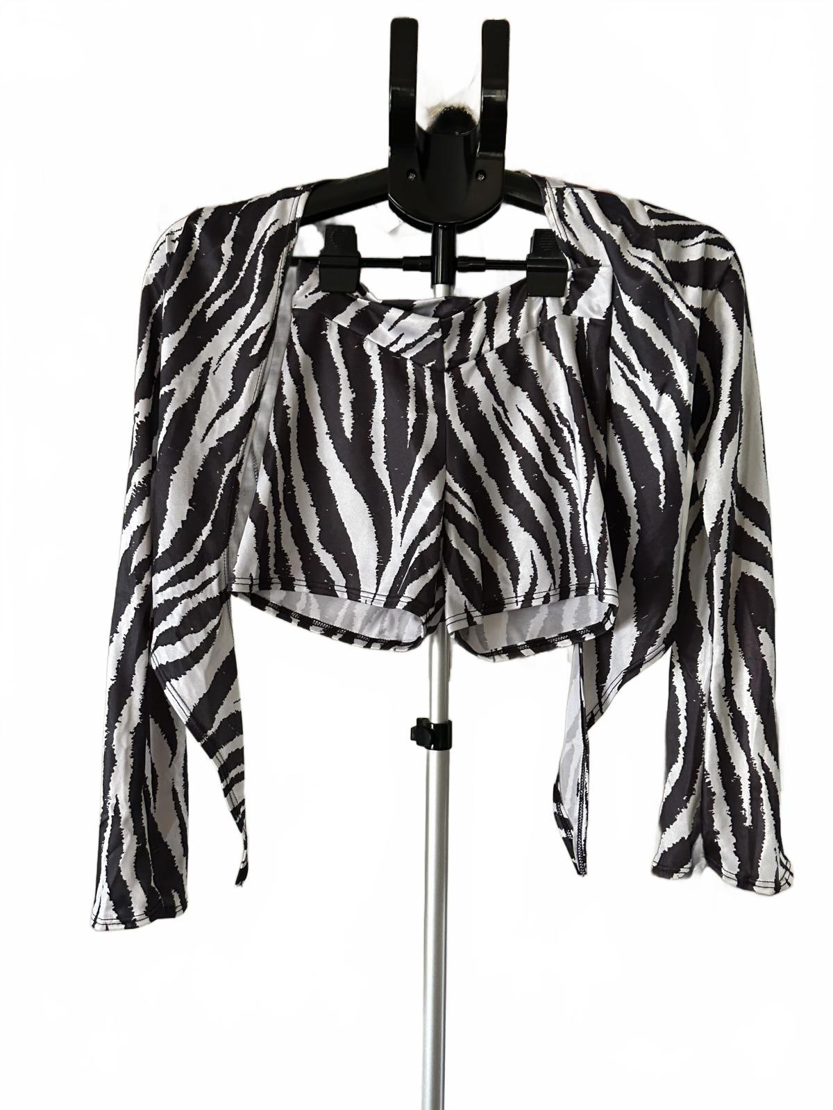 Zebra Print Women's Crop Top and Shorts Set