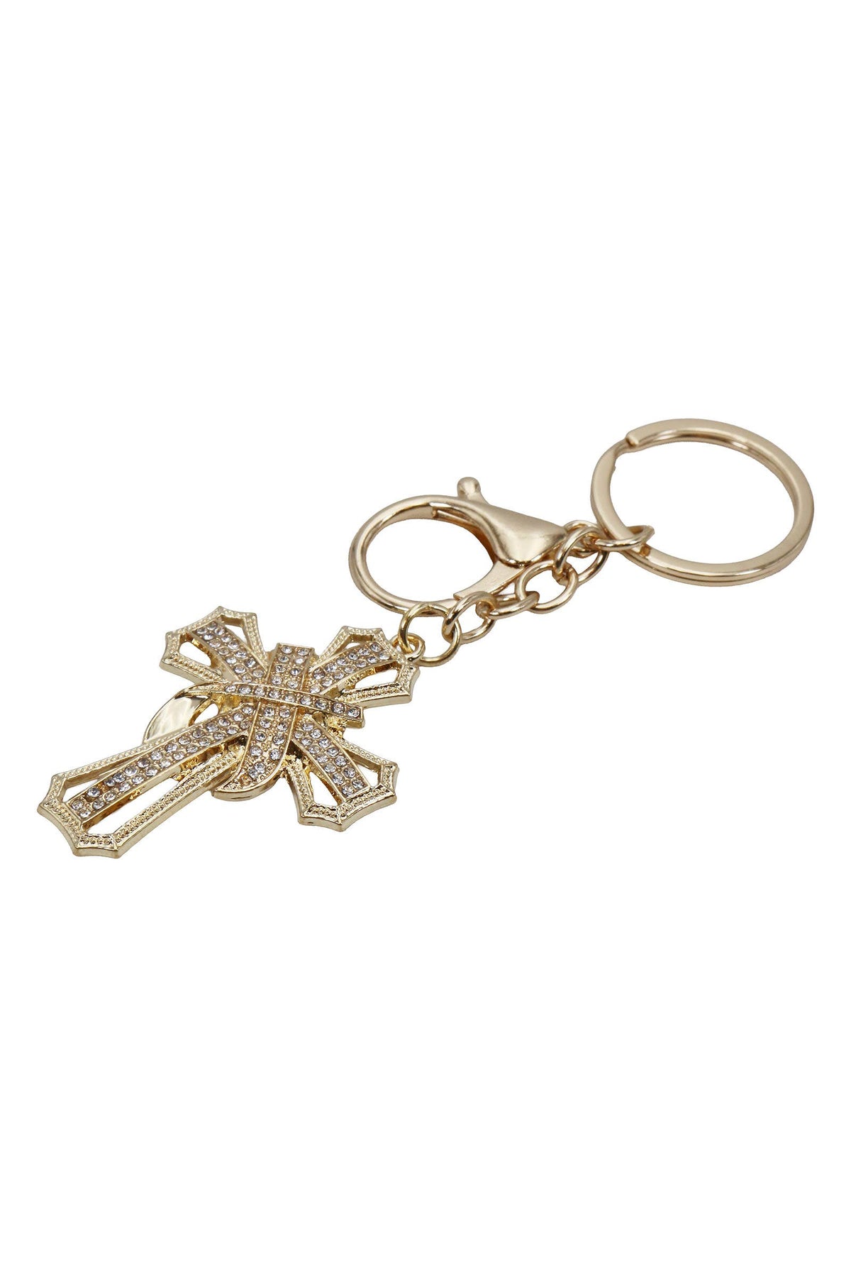 Ribboned Cross Bling Rhinestone Metal Alloy Keychain: ASSORTED / ONE SIZE