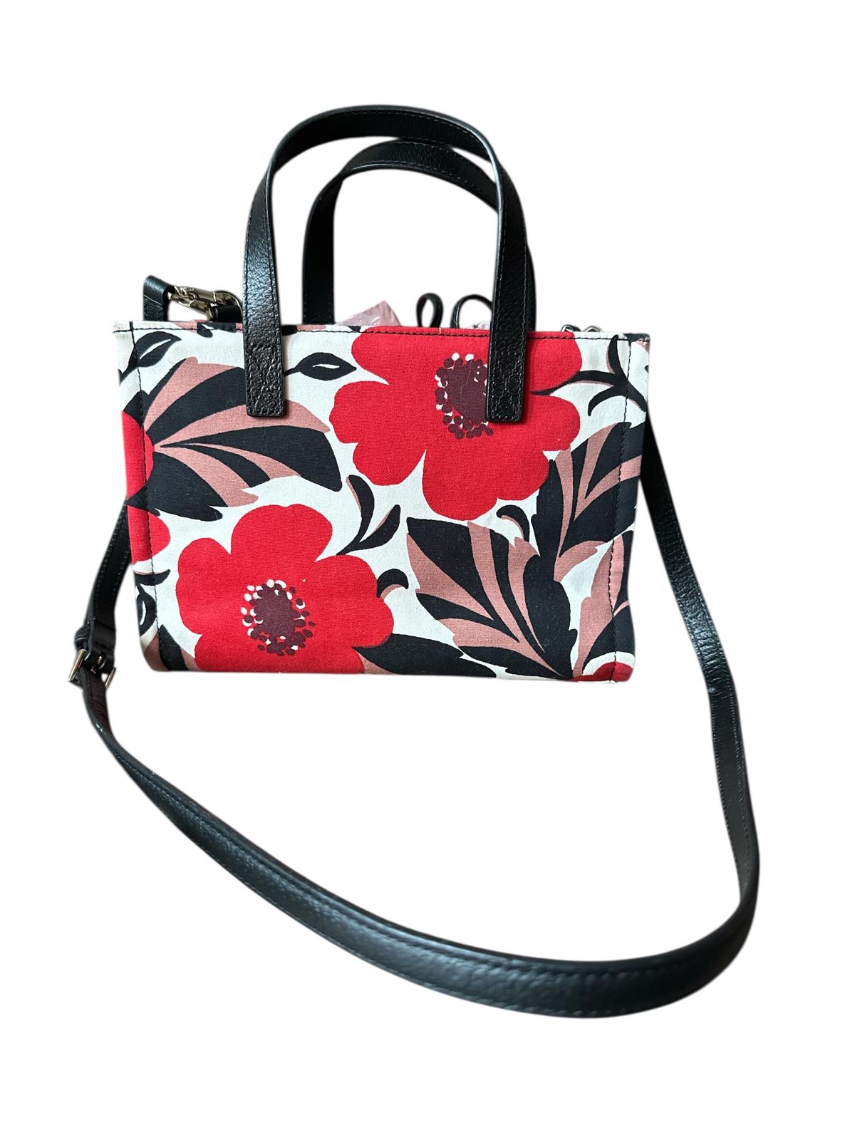 Kate Spade Floral Canvas Bag with Leather Handles and Strap