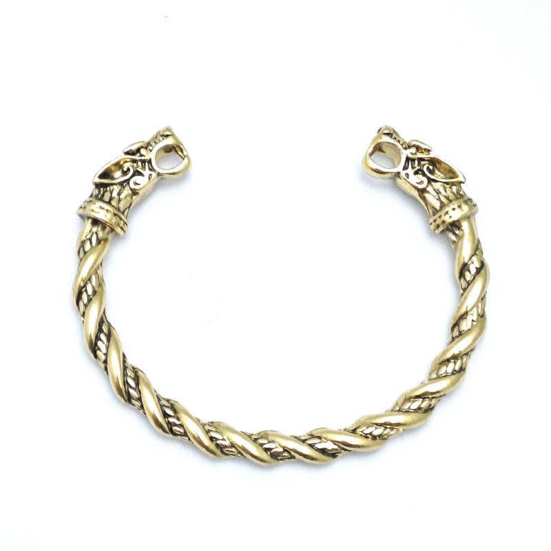 Viking Wolf Head Bracelet Fashion Jewelry for Men: Two-Tone Gold