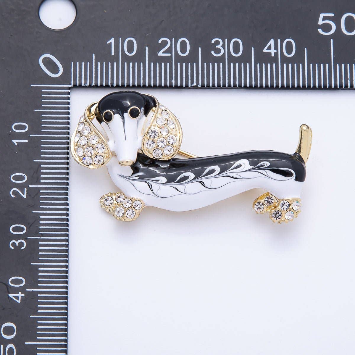 Vintage Gold 44.2mm x 24.2mm Micro Paved CZ Dachshund Wiener Dog Puppy Pet Brooch Pin | BH-014
