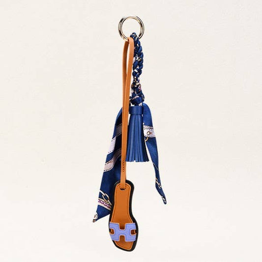 Sandals & Bow Scarf Tassel Bag Charm Keychain: Blue / M