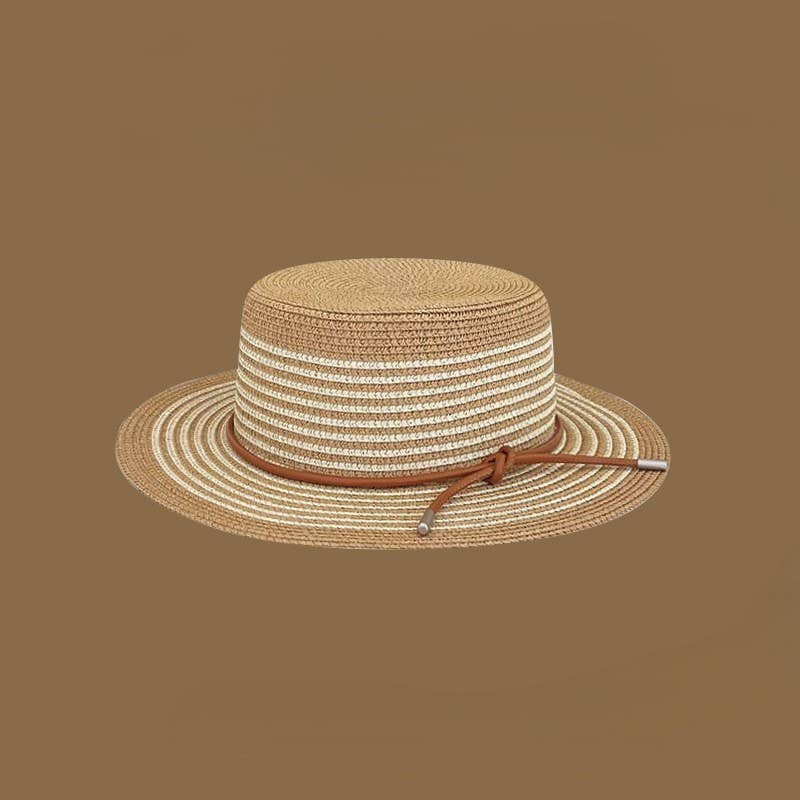 Beach Striped Straw Hat & Straw Tote Combo Set: A1 / M