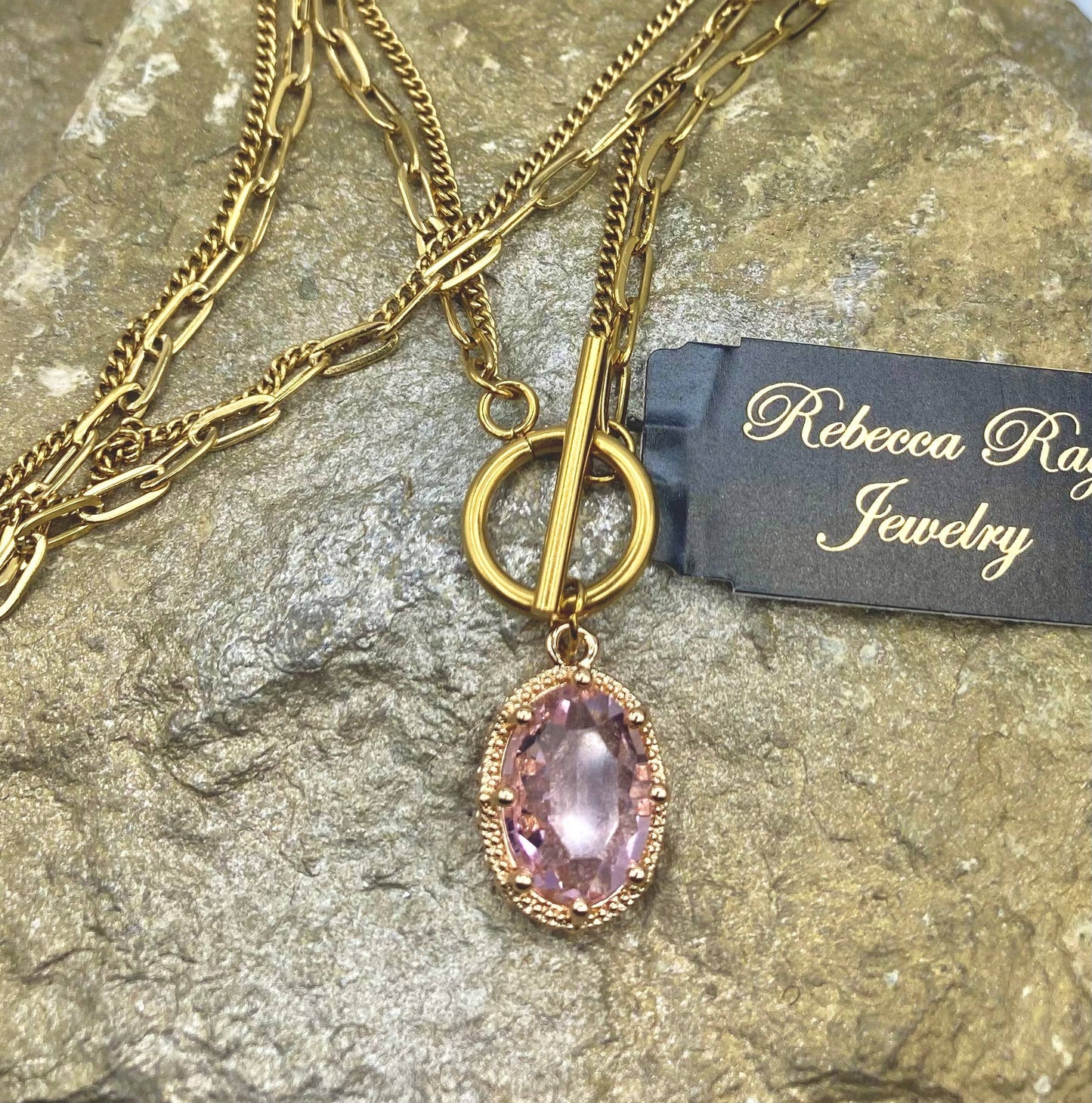 Gold Toggle Necklace with Crystal Éclat Pendant: Purple