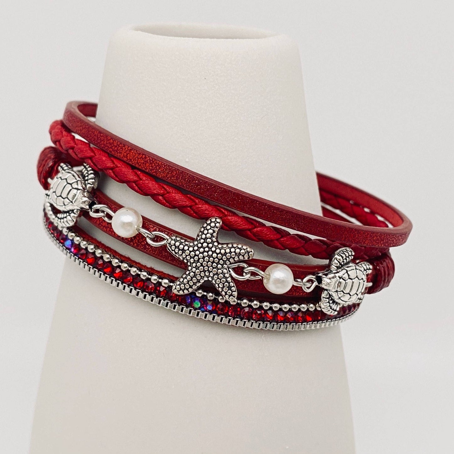 Starfish Turtle Pendant Bohemian Leather Bracelet: 1