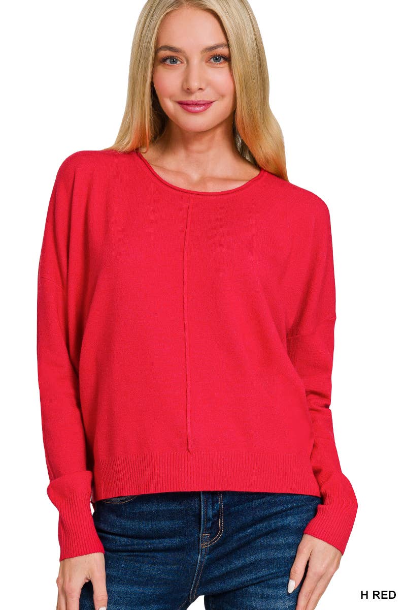 `Viscose Front Seam Round Neck Sweater Zenana: TURQUOISE-172357 / M