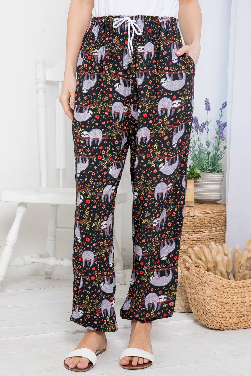 Sloth Print Pant with Pocket
