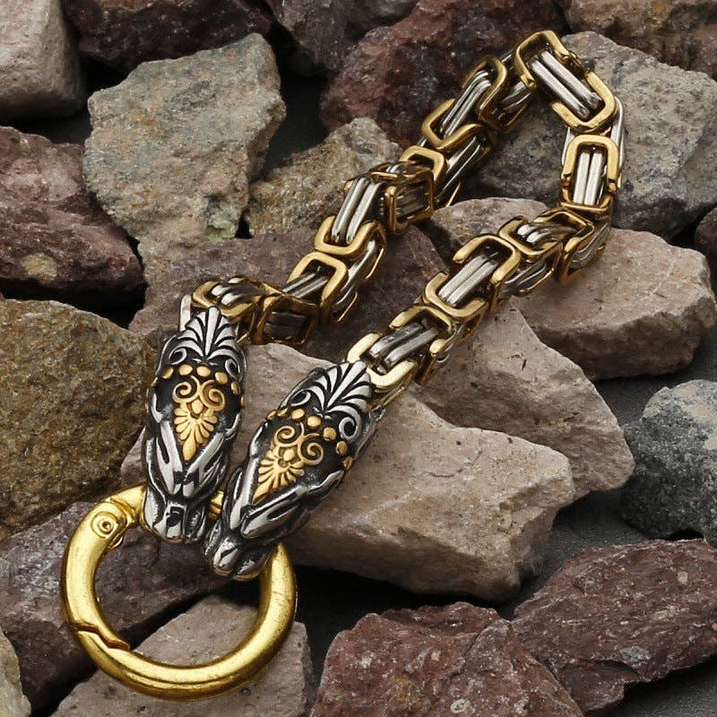 Viking Dragon Titanium Steel Bracelet Retro Punk Jewelry for Men: Gold / 23cm