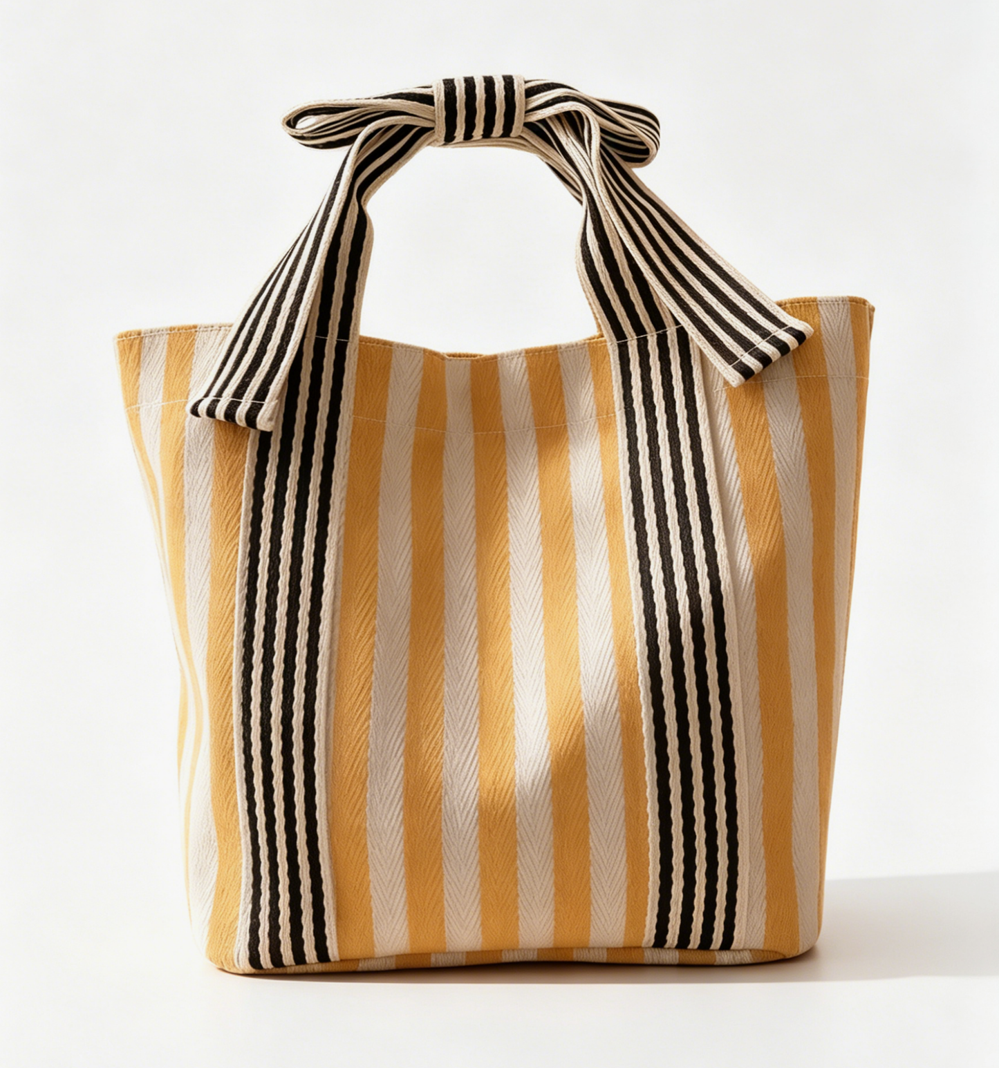 Striped Canvas Tote Bag Bow Handle Bag: Red / M