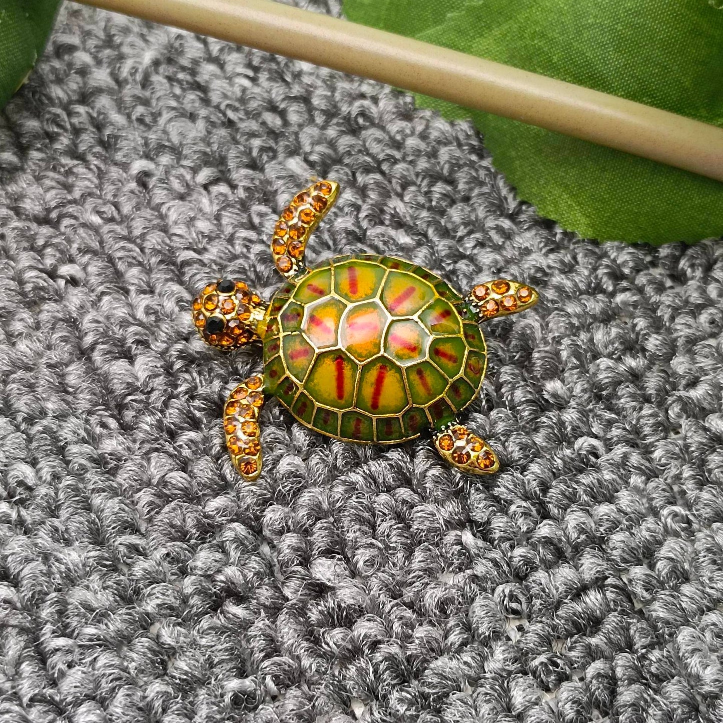 Enamel Turtle Brooch: Green