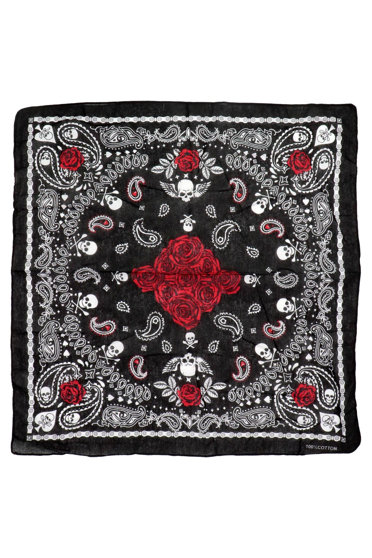 Gothic Skull Paisley Floral Print Cotton Bandana: AS SHOWN / ONE SIZE