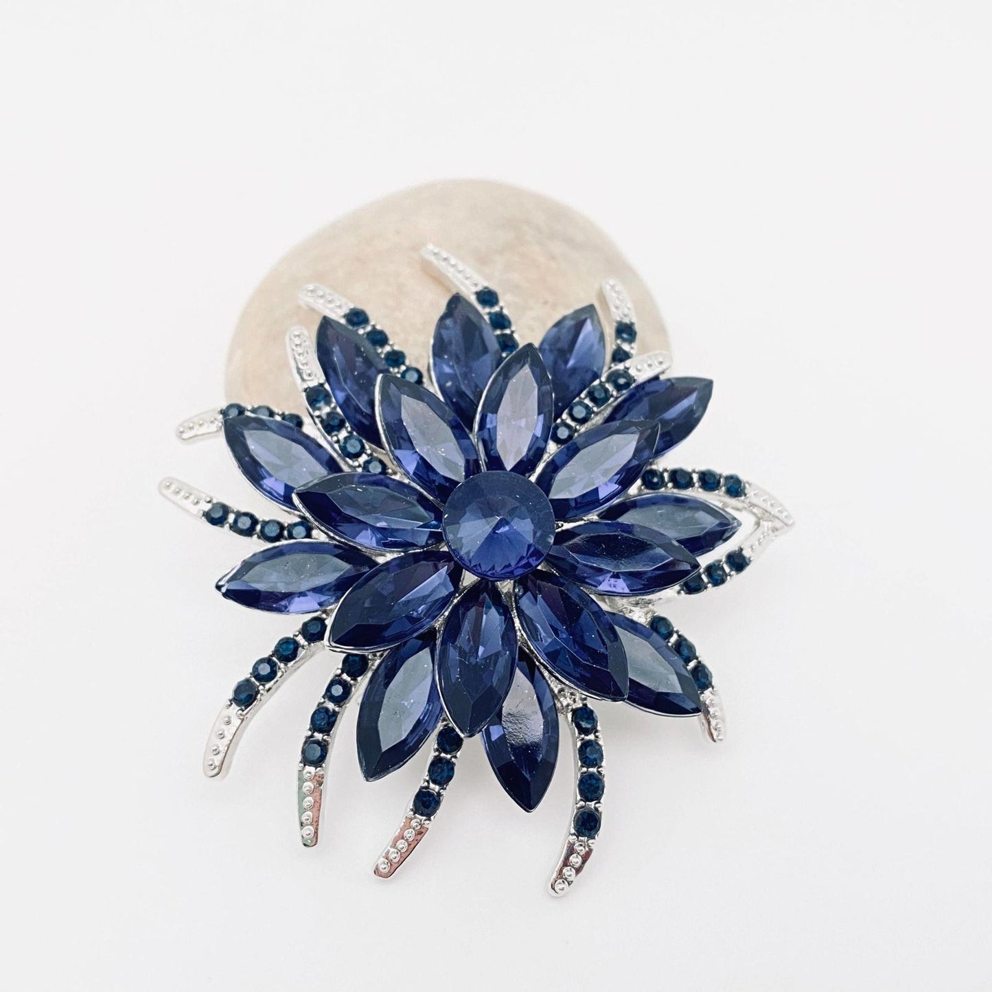 Blue Crystal Flower Brooch Pin