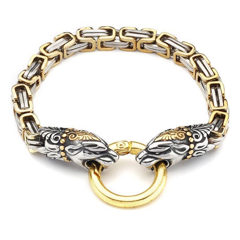 Viking Dragon Titanium Steel Bracelet Retro Punk Jewelry for Men: Gold / 23cm