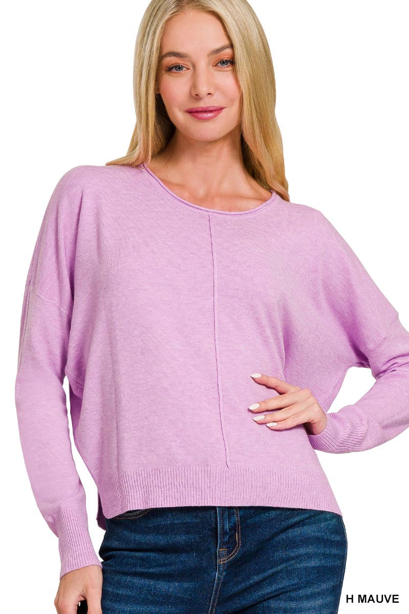 `Viscose Front Seam Round Neck Sweater Zenana: TURQUOISE-172357 / M