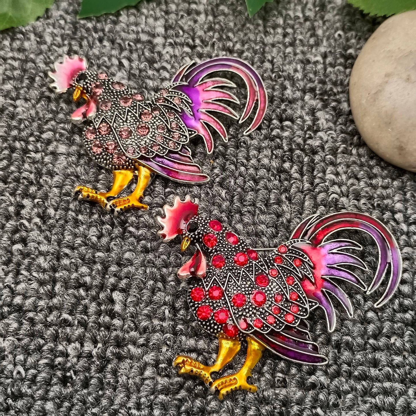 Colored Rhinestone Enamel Rooster Brooch: Purple
