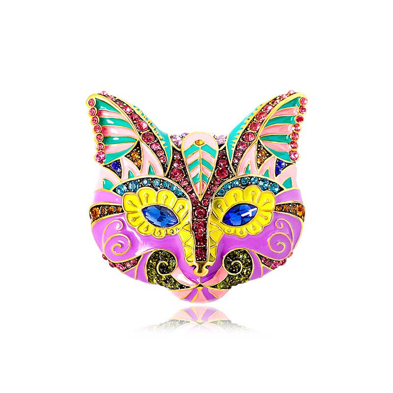 Vintage Cat Mask Brooch: Red / M