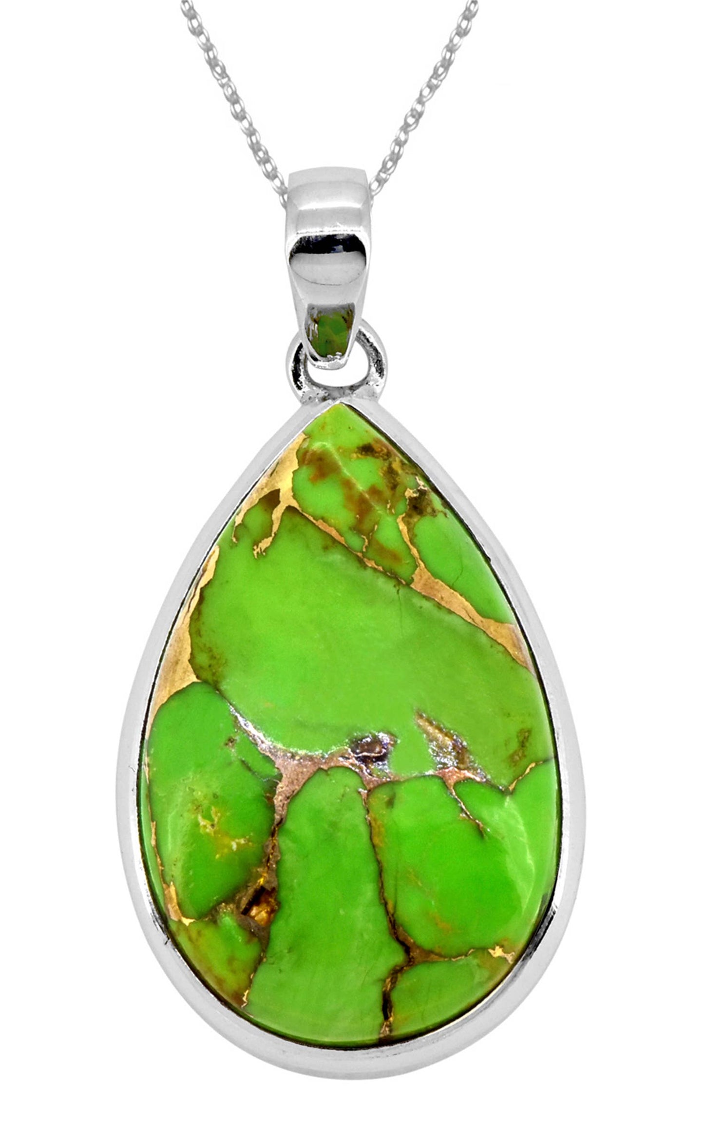 Green Turquoise Necklace 925 Sterling Silver 18" Chain