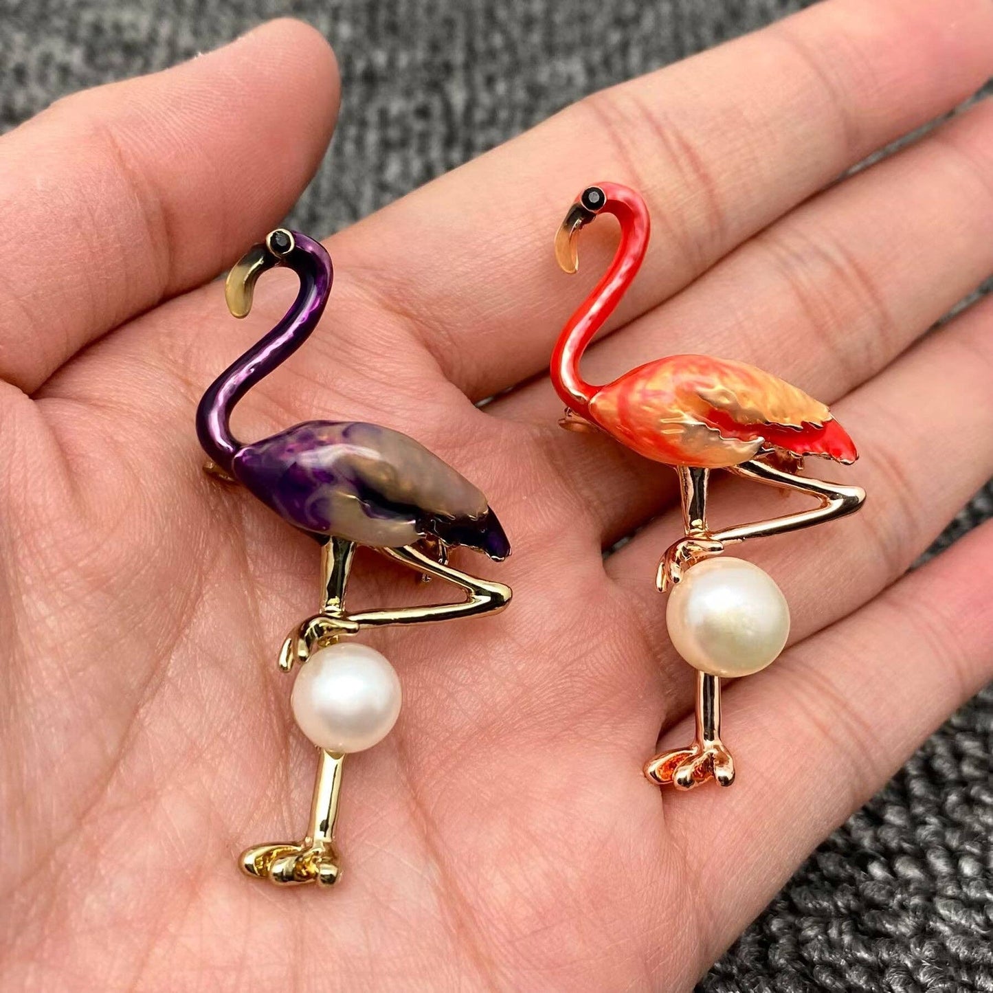 Inlaid with Pearl Enamel Flamingo Brooch: Purple