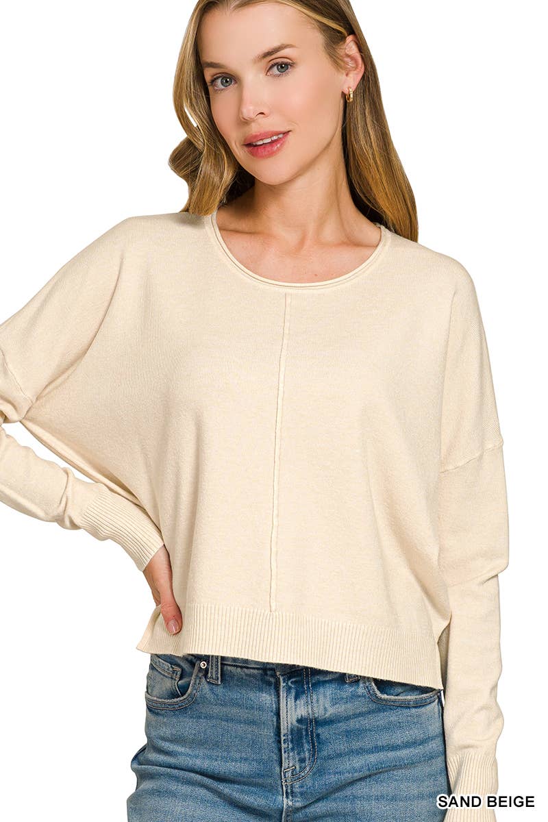 `Viscose Front Seam Round Neck Sweater Zenana: TURQUOISE-172357 / M