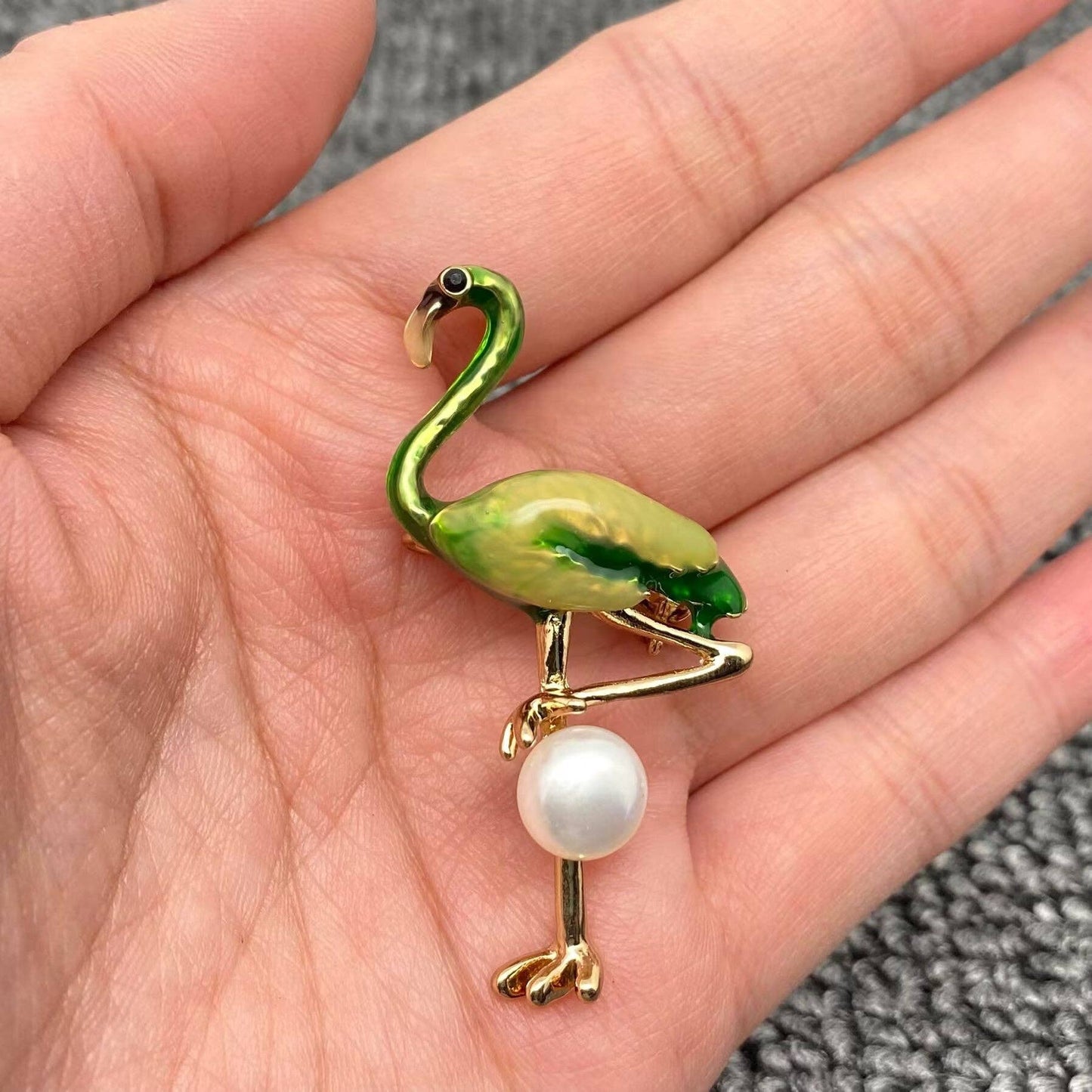 Inlaid with Pearl Enamel Flamingo Brooch: Red
