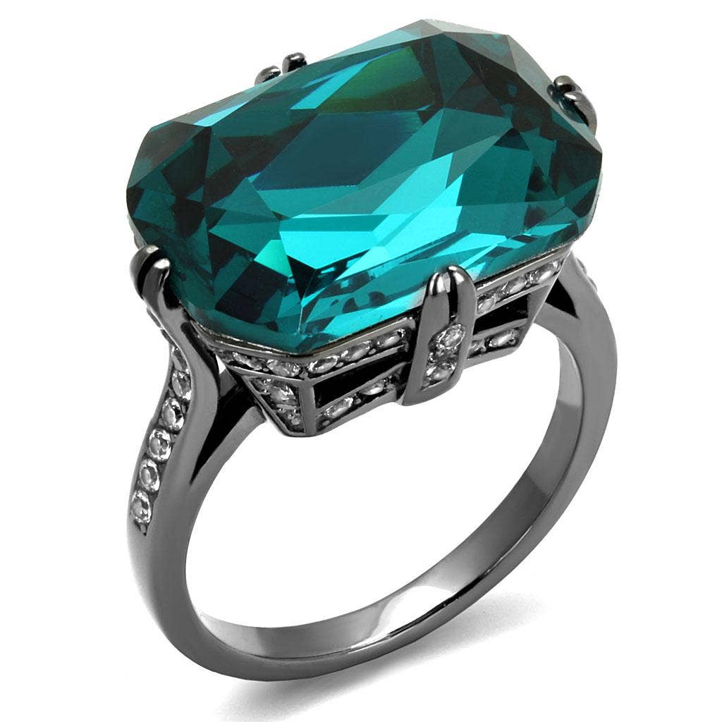 TK2998 - IP Light Black  (IP Gun) Stainless Steel Ring with Top Grade Crystal  in Blue Zircon: 6