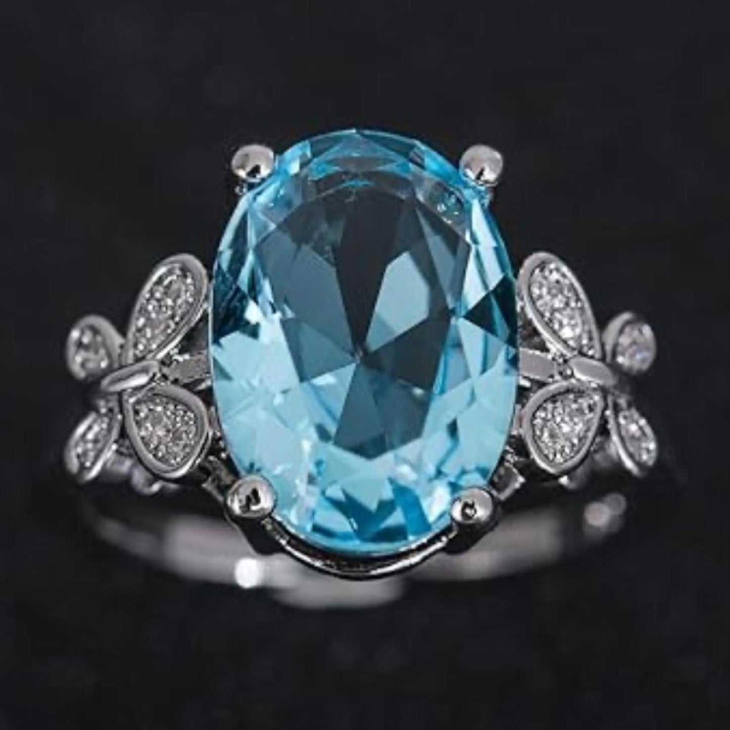 Blue Gemstone Silver Ring Size 7