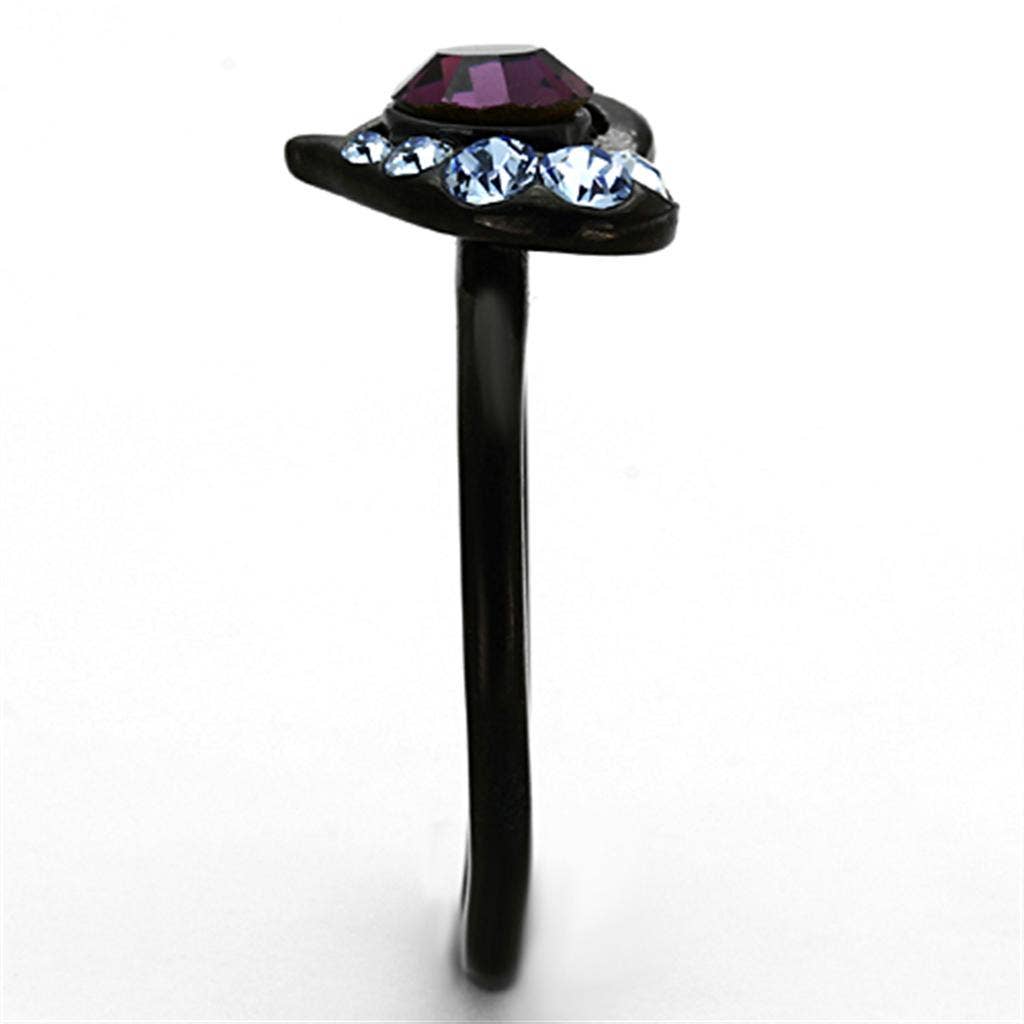 TK1300 - IP Black(Ion Plating) Stainless Steel Ring with Top Grade Crystal  in Amethyst: 6
