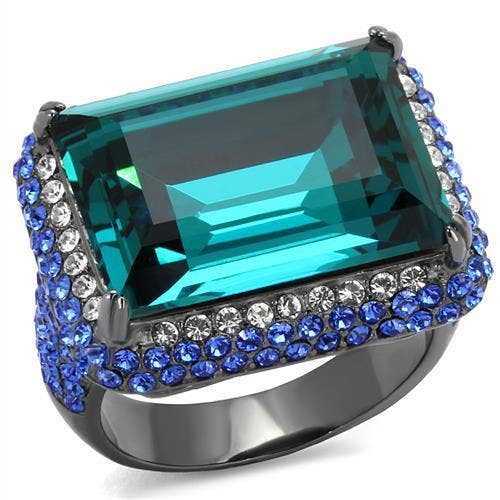 TK2811 - IP Light Black  (IP Gun) Stainless Steel Ring with Top Grade Crystal  in Blue Zircon: 6