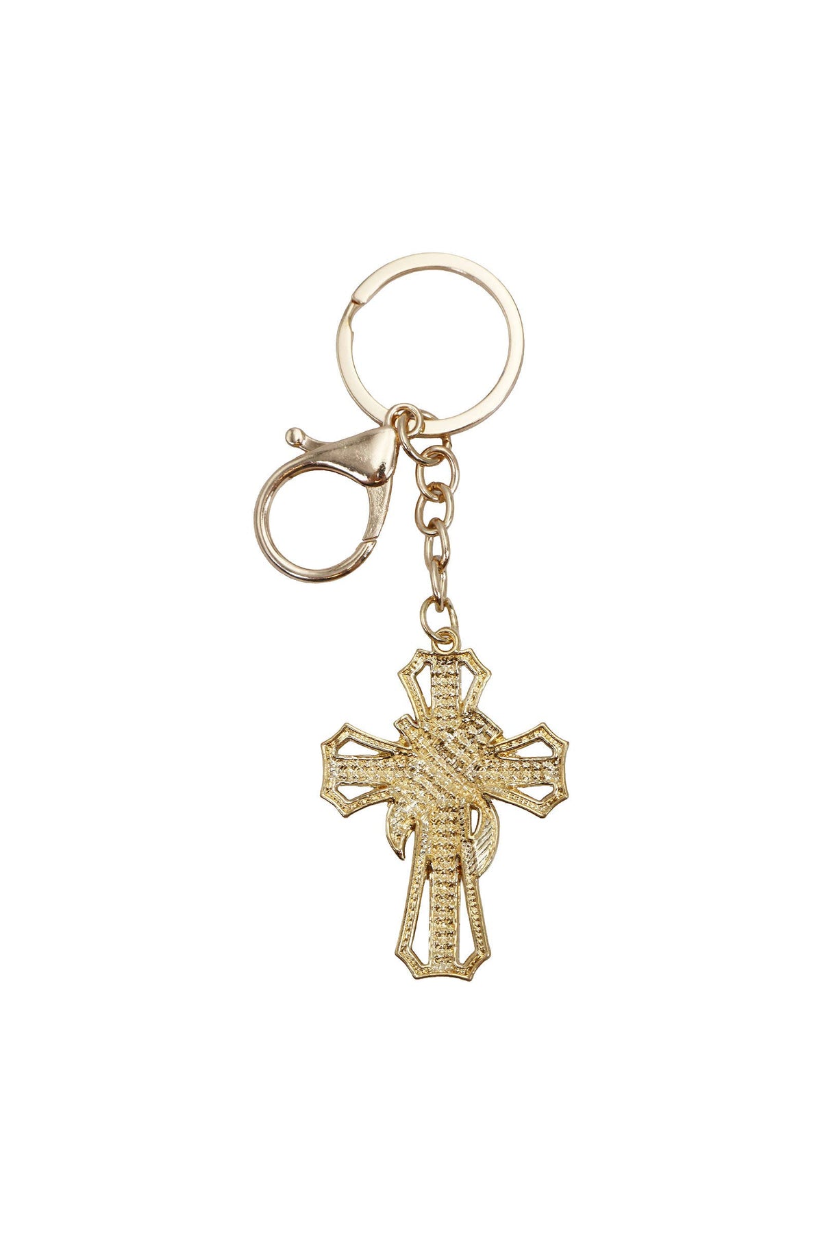 Ribboned Cross Bling Rhinestone Metal Alloy Keychain: ASSORTED / ONE SIZE
