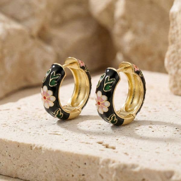 Cloisonne Earrings - Black